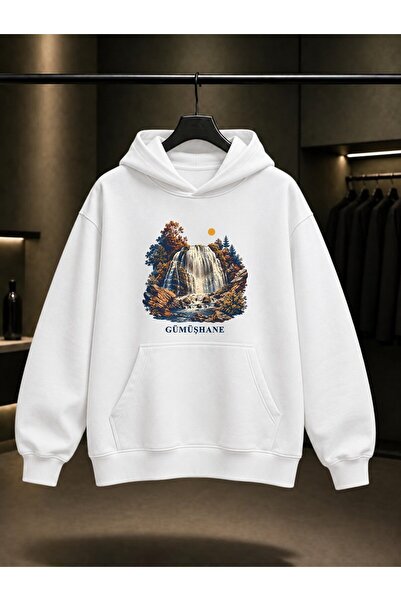 fame-stoned Gümüşhane Tomara Waterfall Printed Unisex 100% Cotton Hooded Swea...