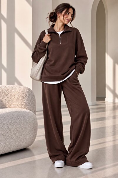 bb butik basic Women's Draped Modal Double Set Long Top Wide Leg Pants Hijab ...
