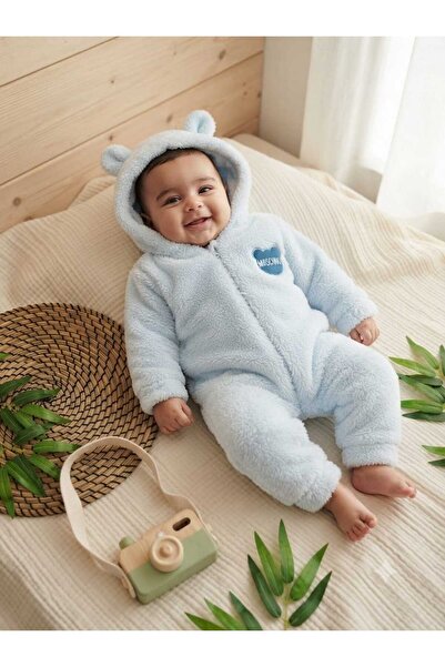 Eflin Çocuk Giyim Erkek Bebek Ayıcıklı Kapüşonlu Welsoft Peluş Tulum ( 0-3 / ...