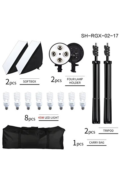 SH 50x70cm Softbox Lighting Kit, 4 Socket Photography Light Without / With Bu...
