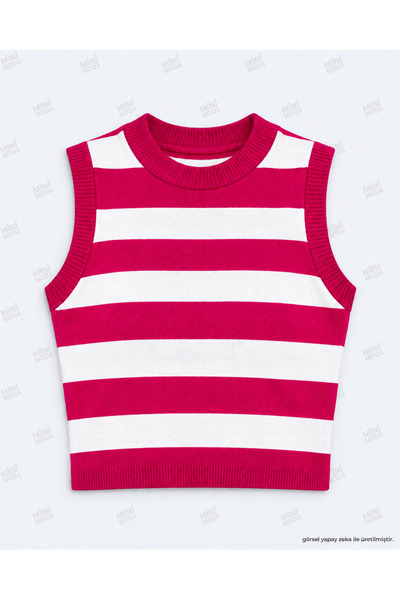 Minimoda Kids Girl's Striped Sleeveless Crop Knitwear Blouse