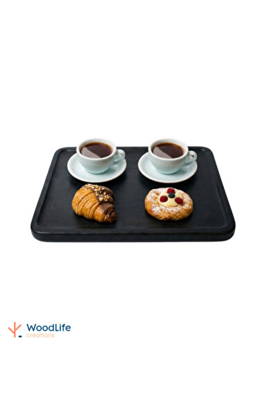 WOODLIFE صينية خشبية مستطيلة 40 × 30 سم، خشب الزان، لون أسود