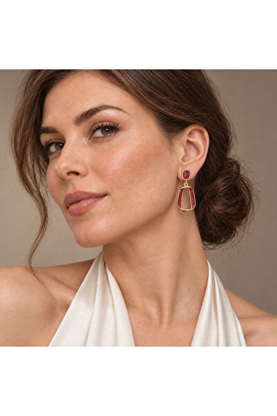 GlaMLo Accessories Cercei Lungi Roșii cu Design Geometric