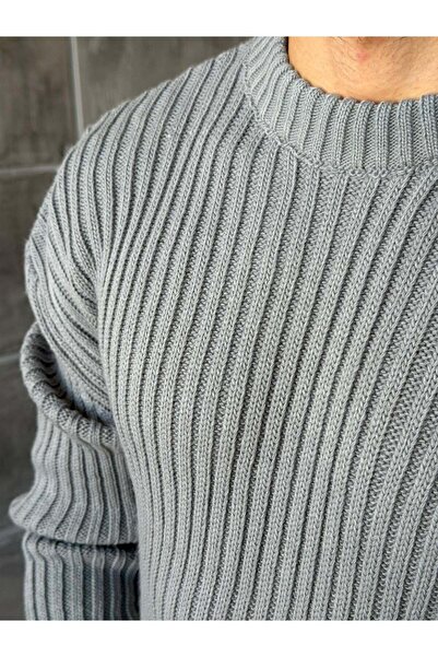FO4RBS Corduroy Knitted Basic Oversized Knitwear Sweater m - Gray