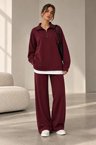 bb butik basic Women's Draped Modal Double Set Long Top Wide Leg Pants Hijab ...