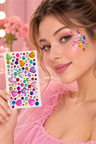 Giraffe PK Sticker Taş Sticker Karışık Renkli Kalpli Yapışkanlı Saç, Yüz, Vücut, Tırnak Ve Pasta Süs Taşı Yılbaşı Işıltılı