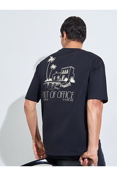 Styli Black Graphic Print Crew Neck Oversized T-Shirt