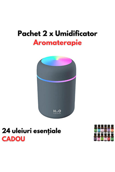 OEM Set de 2 umidificatoare H2O cu difuzor de aromă + 24 de uleiuri esențiale...
