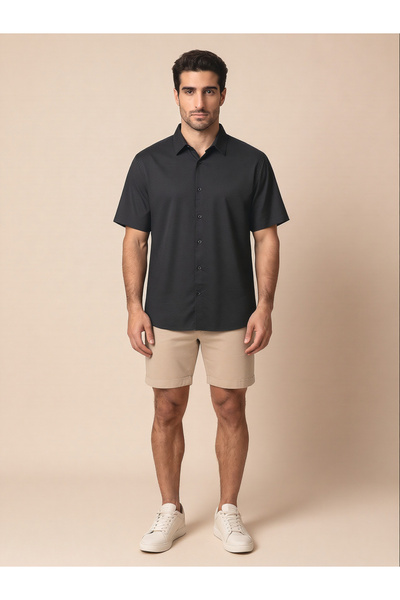 Take Two By Styli Men Black Regular Fit Collared Shirt