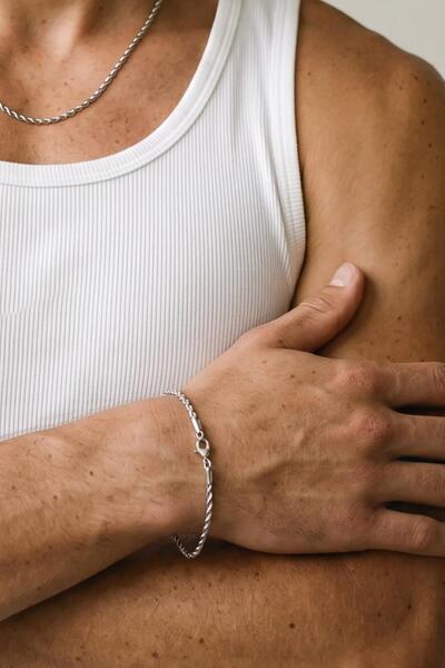 New Obsessions 2 mm |   Silver Color Twisted Steel Men's Bracelet