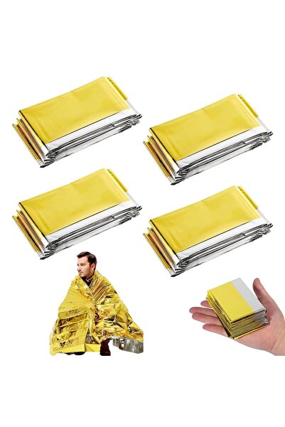 Generic Brand Set de 4 pături termice reutilizabile, extra mari, aurii și arg...