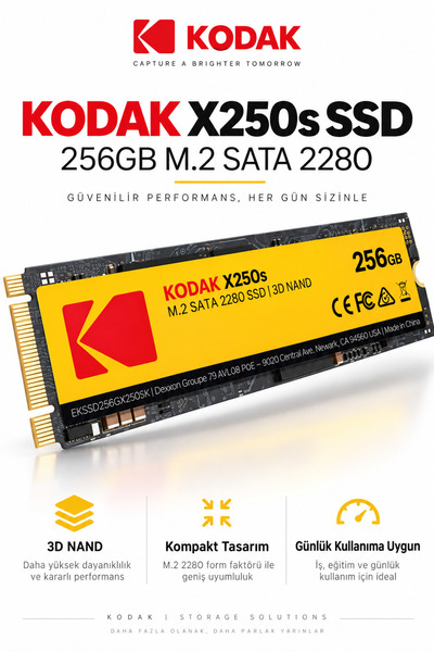 Kodak X250s 256GB M.2 SATA 2280 SSD 520 MB/s Okuma 500 MB/s Yazma Hızlı SSD