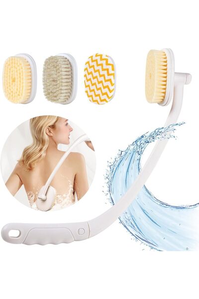 Arabest 3-in-1 Long Handle Back Shower Brush,20.5 Inch Curved Body Scrubber w...