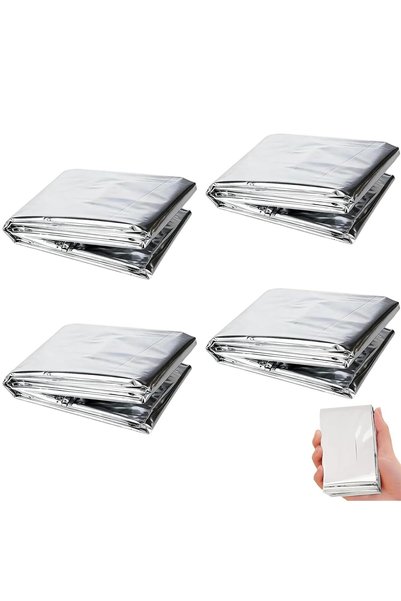Generic Brand 4x Reusable Survival Blanket 210x160cm - Silver Double-Sided