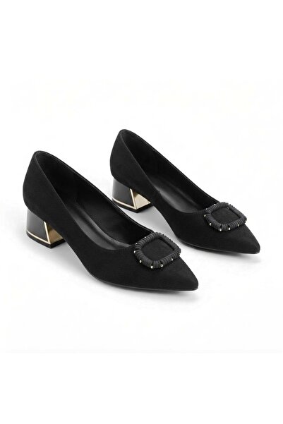 KİNDEP (Park Moda) Galvanized Heel Women's Shoes with Buckle Detail Black