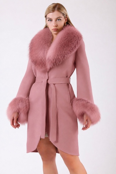Leather Club Pembe Fox Kürk Aksesuarlı Kaşmir Kaban