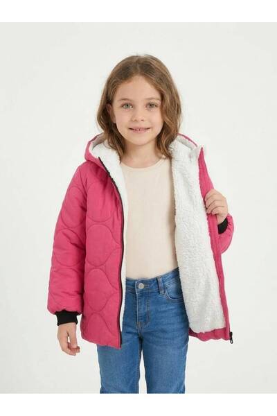 Merdia Kids Soğan Desenli Kız Çocuk İçi Kürklü Mont