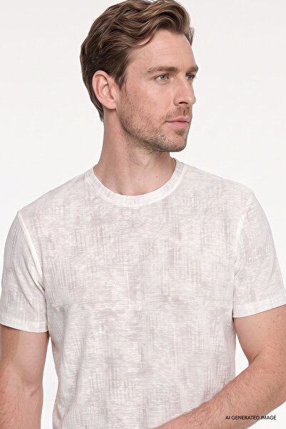 ALTINYILDIZ CLASSICS Men's Ecru Cotton Slim Fit Slim Fit Crew Neck Printed T-...