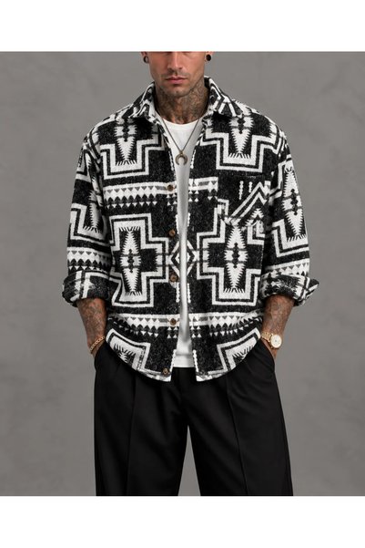 FıttingRoom Oversize Bohemian Cotton Stamped Shirt