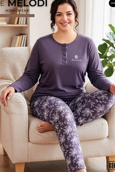 melodi 100% Cotton Oversized Plus Size Long Sleeve Women's Pajama Set