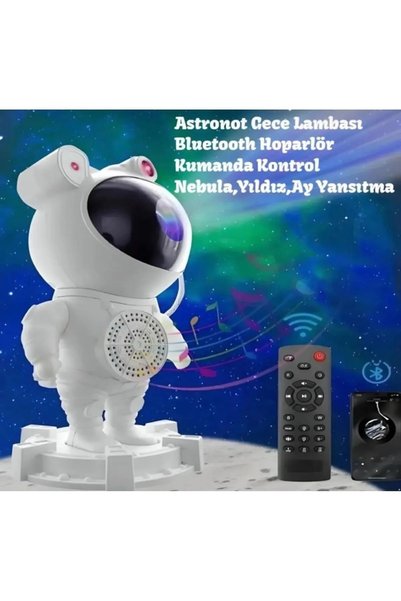 StepCo Astronot Robot Tasarım Bluetooth Hoparlörlü Gökyüzü Gece Lambası Zamanlama Kumandalı Projektör