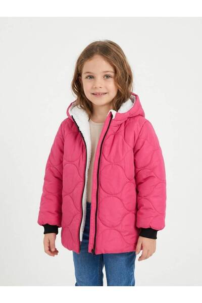 Merdia Kids Soğan Desenli Kız Çocuk İçi Kürklü Mont