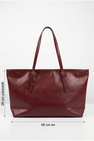 Baguar Women's Burgundy Color Wrinkled Leather Shoulder Bag Stylish Design Daily Use Large Size Zippered Tote Bag