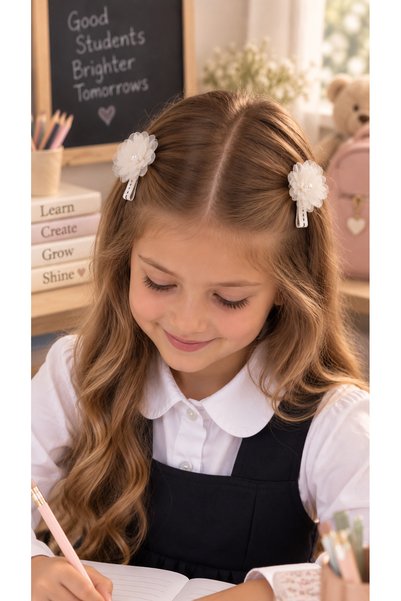 Kids' Little Store 2 li Beyaz İncili Çiçek Toka