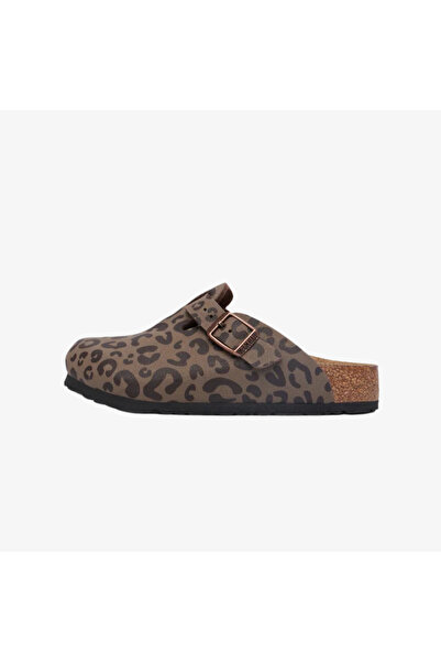 Birkenstock Παιδικά τσόκαρα Boston σε μοκα σταχτί χρώμα με λεοπάρ σχέδιο (Παι...