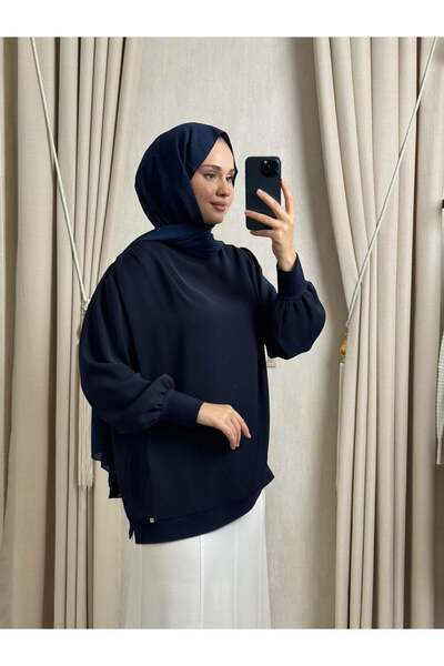 Ghisa 4488 Yaka Drapeli Tunik Lacivert