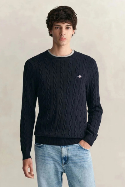 Gant Men's Navy Blue Regular Fit Crew Neck Knit Sweater