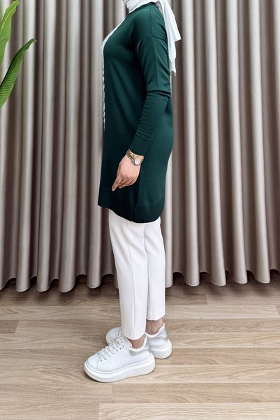 Generic Brand Lilac Tunic Sweater Mercerized Fabric Women's Emerald Zebra Patterned Hijab Winter Tunic