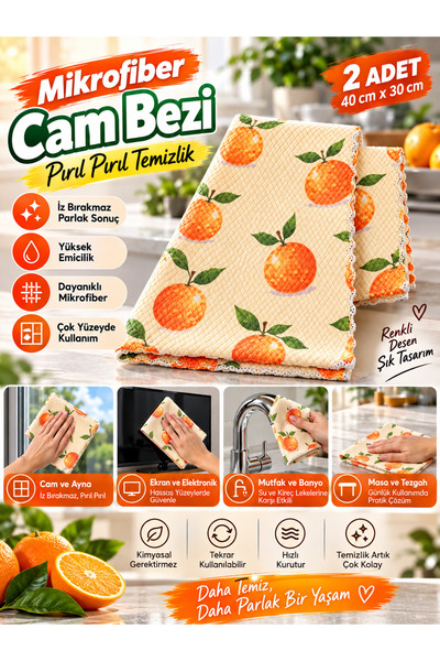 Genel Markalar Mikrofiber Cam Bezi 2’li Set 40x30 cm – İz Bırakmayan Çok Amaç...
