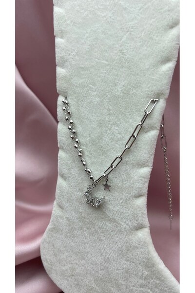 BİJU YILMAZ Silver Anklet with Stone Crescent and Star Details. 26Hal57