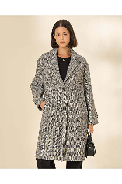 REDTAG Women Grey Textured Long Coat