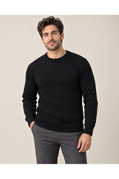 FAVORİST Men's Crew Neck Ribbed Knitwear Seasonal Sweater Kpln