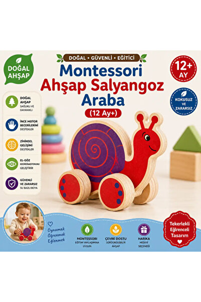 Montessori Ahşap Salyangoz Sürmeli Araba