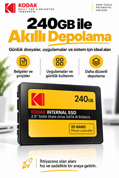 Kodak X150 240GB 2.5 İnç SATA III SSD 520 MB/s Okuma 500 MB/s Yazma Hızlı SSD