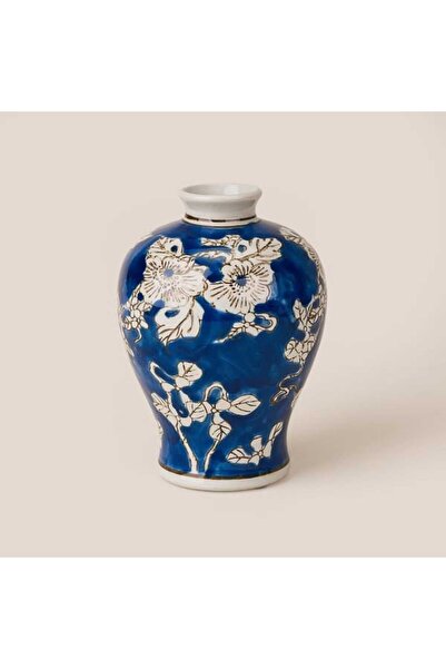 Evidea Deco Positano Seramik Vazo - Lacivert / Beyaz - 15,5 cm