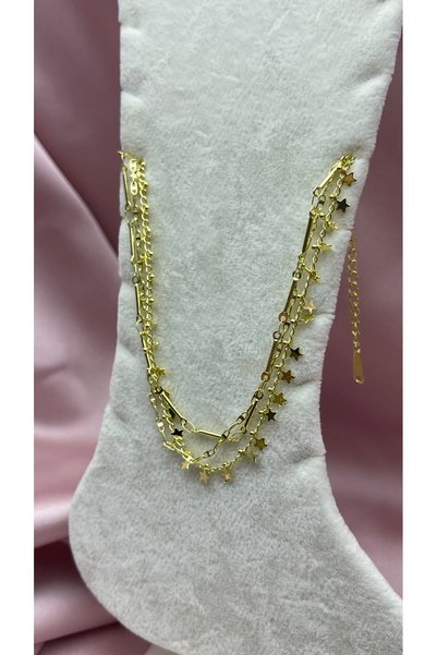 BİJU YILMAZ Star Detailed, Elegant and Multi-Layered Gold Anklet.26Hal50