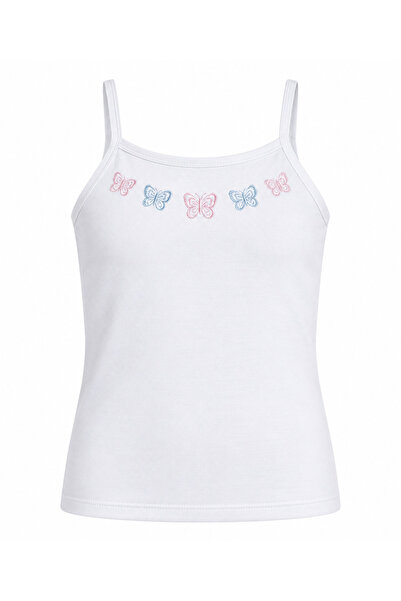 LUMİNA Girl's Embroidered Tank Top with String Straps-White-Age 3/5.6