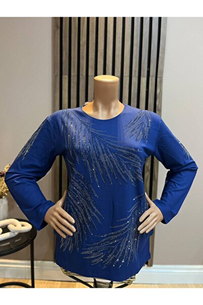 AKMAVİ Women's Winter Blouse with Feather Motif for Middle-Aged and Older Women