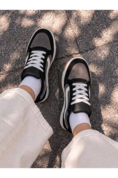 en7 Siyah Füme Unisex Günlük Sneaker Spor Ayakkabı Kalın Taban Bağcıklı Süet Detaylı Rahat Şık Ayakkabı 2608