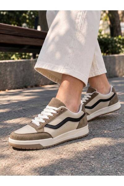 en7 BEJ VİZON Unisex Günlük Sneaker Spor Ayakkabı Kalın Taban Bağcıklı Süet Detaylı Rahat Şık Ayakkabı 2608