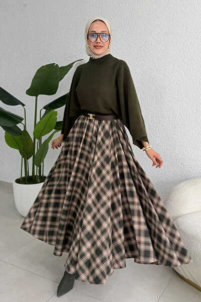 zhrcelebi Ekose Desenli Etek - HAKİ