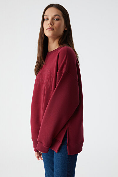ETHIQUET RICENNI Kadın Bisiklet Yaka Oversize Bordo Sweatshirt