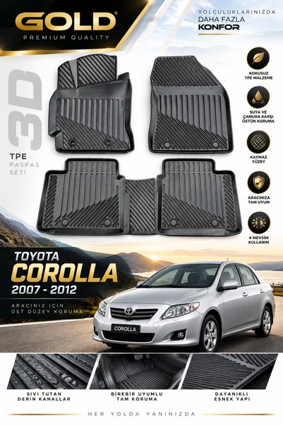 Black Gold Toyota Corolla 2007-2012 Uyumlu 3D TPE Havuzlu Oto Paspas – Araca ...