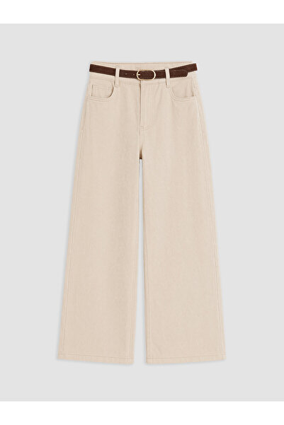 LC Waikiki Lcw Kids Beige Girls' Gabardine Trousers and Belt with Nevavm Diff...
