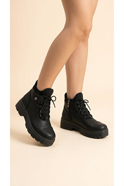Moda Lime Women's Leather-Look Lace-Up Thick Sole Casual Boots