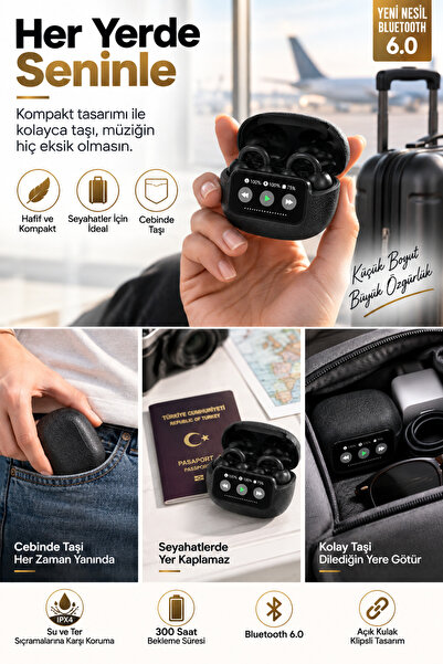 CROW'S TECH OWS Bluetooth 6.0 Açık Kulak Klipsli Kulaklık Akıllı LED Ekran IPX4 Hafif Konforlu Tasarım